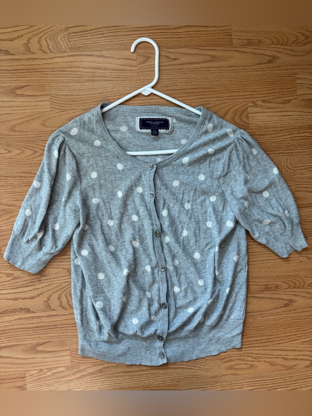 American Eagle Outfitters Light Gray Polka Dot Women's Cardigan Sweater -L